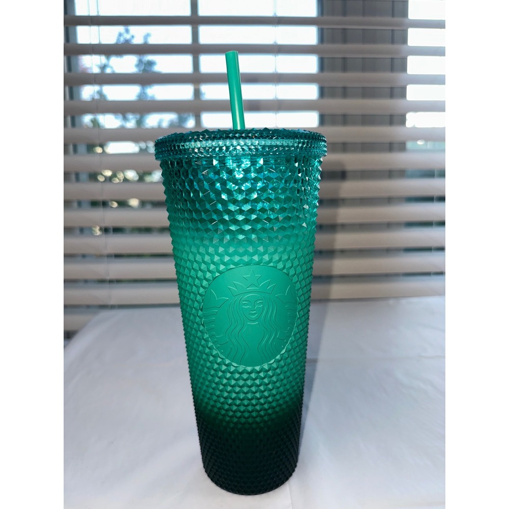 Starbucks Teal Green Ombre‎ Studded Tumbler Venti 24oz Cold Cup Bling